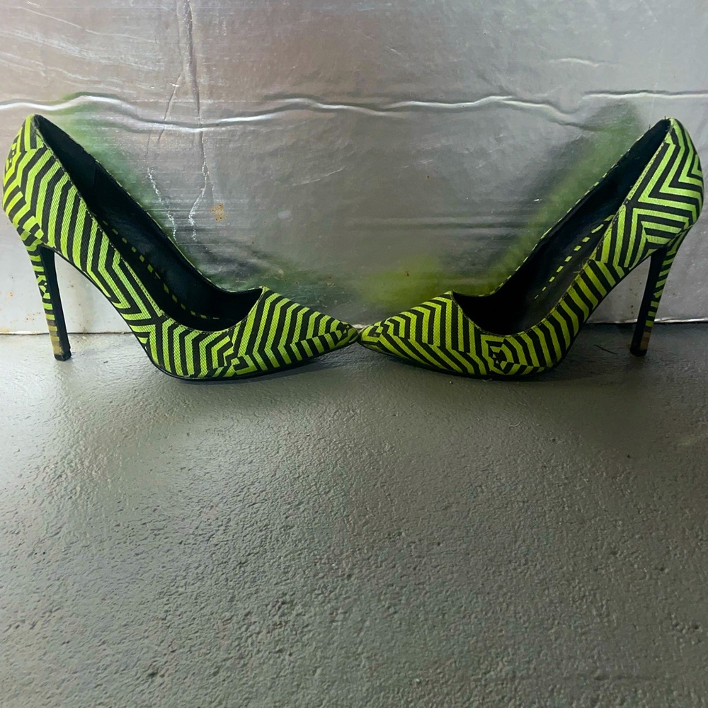 COPY - Paper fox Chartreuse/black pointy toe stilettos